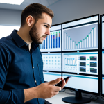 A focused professional software engineer, male, in a modern, brightly lit tech office environment. He is wearing a modest, dark professional business shirt and neat trousers, fully clothed, appropriate attire. He stands in front of multiple large monitors displaying complex CI/CD pipeline diagrams, clean code, and server status dashboards, illustrating the seamless integration of development and operations. The background features subtle elements of modern office design and perhaps a server rack visible through a glass partition. He has perfect anatomy, correct proportions, well-formed hands, proper finger count, and a natural pose, looking at the screens with a thoughtful, analytical expression. High-resolution professional photography, sharp focus, studio lighting, appropriate content, safe for work, professional.