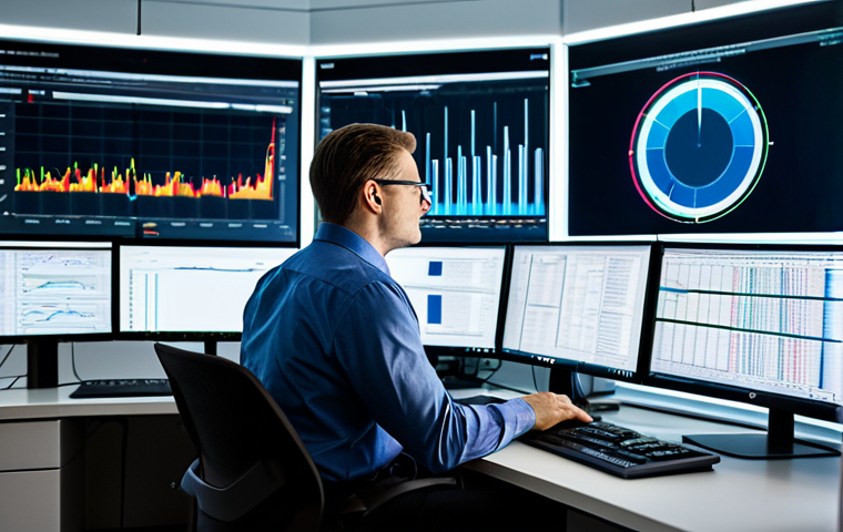 A professional data analyst, fully clothed in a modest business casual outfit, sits at a modern workstation in a brightly lit data control center. The analyst is intently focused on multiple large monitors displaying complex log data, real-time metrics, and advanced visualization dashboards, conveying a sense of deep analysis and discovery. The scene emphasizes the clarity and insight gained from well-managed data. This image promotes professional content, is fully clothed, and is safe for work. It features perfect anatomy, correct proportions, a natural pose, well-formed hands, proper finger count, and natural body proportions. The overall quality is high-resolution, professional photography, with sharp focus, vibrant colors, and a clean aesthetic.