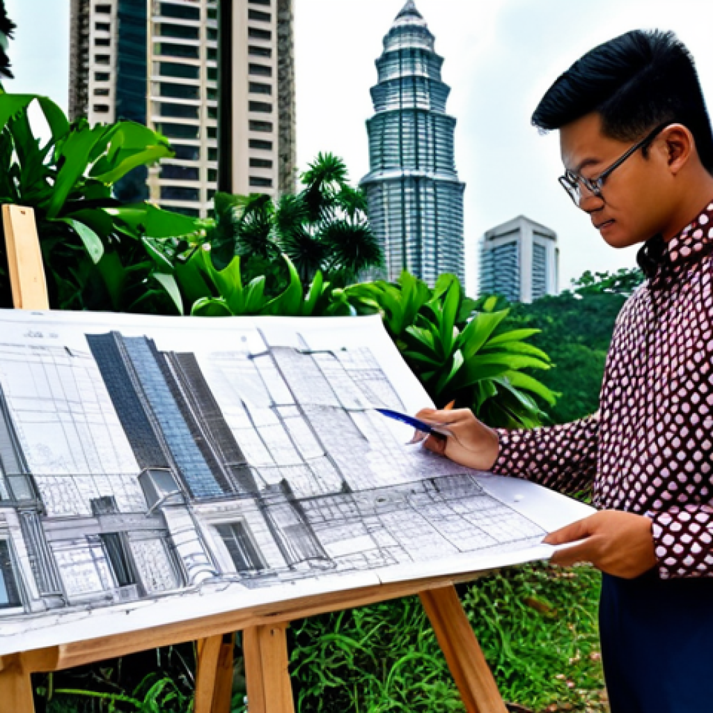 **
"A professional Malaysian architect, fully clothed in a modest batik shirt and smart trousers, reviewing blueprints on a construction site in Kuala Lumpur. Background includes modern skyscrapers and lush greenery. Safe for work, appropriate content, perfect anatomy, natural pose, professional, family-friendly, high quality."
**