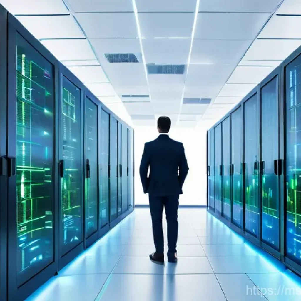 CI CD 파이프라인의 운영 비용 절감 방법 - A sleek, modern data center bathed in cool blues and vibrant greens, representing an optimized cloud...