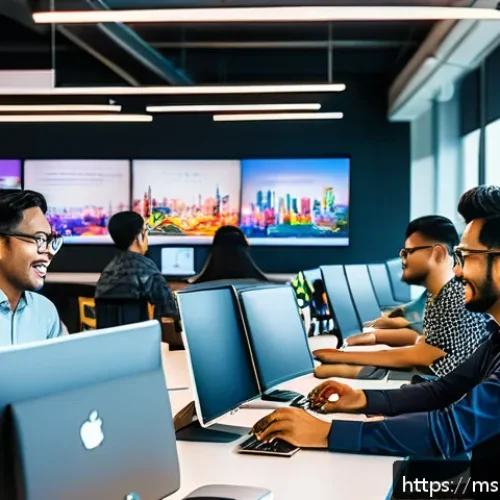 Home 30 CI CD 파이프라인 구축을 위한 교육 과정 - A modern Malaysian software development team collaborating in a bright, open office space with South...