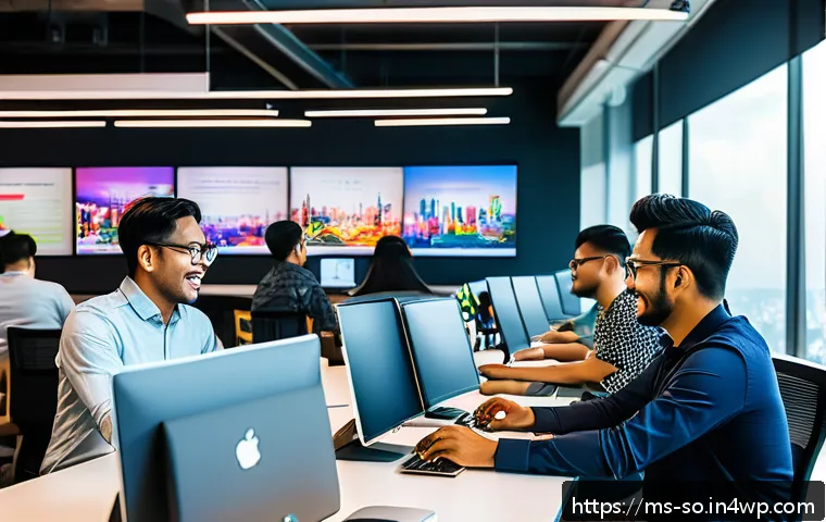 CI CD 파이프라인 구축을 위한 교육 과정 - A modern Malaysian software development team collaborating in a bright, open office space with South...